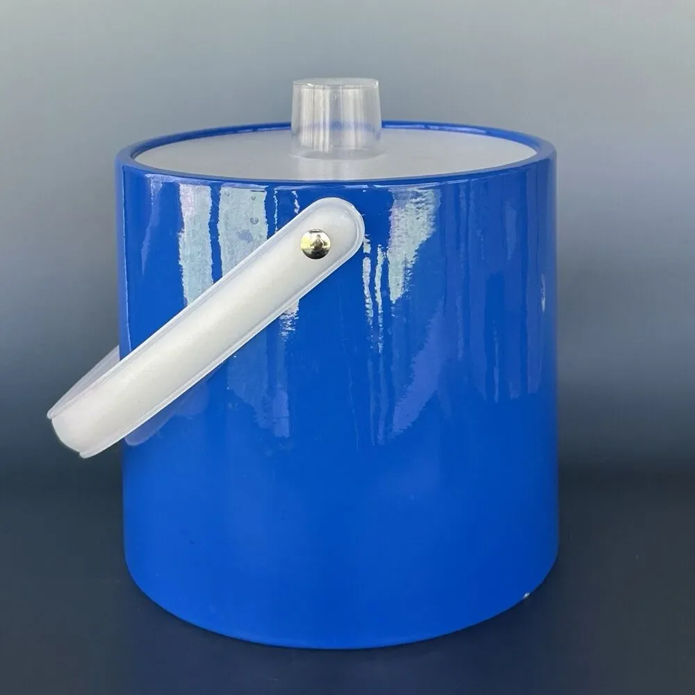 Mid Century Vintage Ice Bucket Blue Shelton Designs Towle NYC Lucite Handle USA